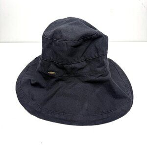 Scala Collezione Cotton Linen Packable Adjustable Sun Bucket Hat Womens Black